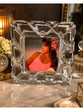 Vintage Mikasa Crystal Picture Frame Heavy Glass 4x4 Photo Frame Vanity Decor